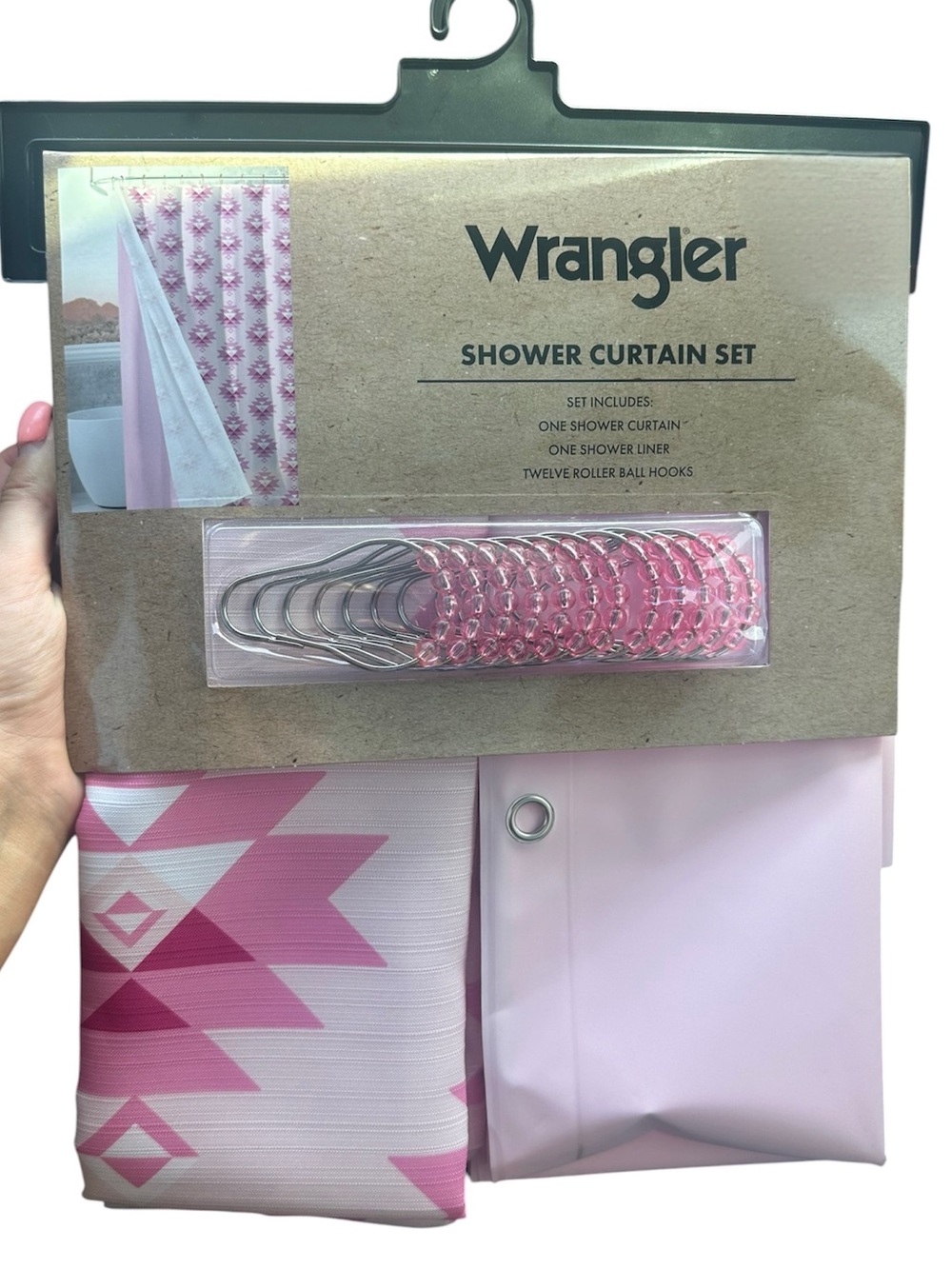 Pink Wrangler Shower Curtain Set with Hooks - Western Cowgirl Style NWT